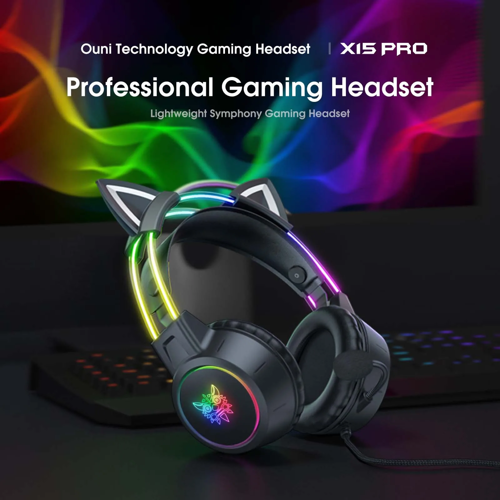 ONIKUMA X15 Pro Wired Headphones with RGB Head Beam Flexible Mic Button Control Gaming Headset Gamer for Compute PC