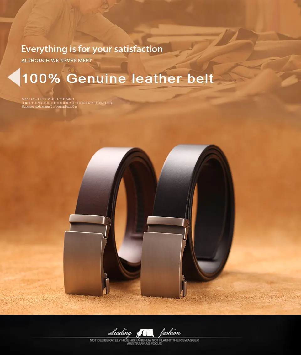 Genuine Cow Leather Automatic Belt For Men Formal Automatic Buckle Belt Genuine Leather Mens Business Strap