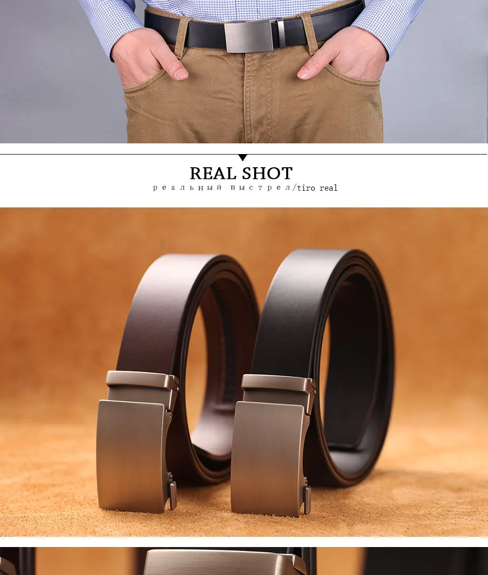 Genuine Cow Leather Automatic Belt For Men Formal Automatic Buckle Belt Genuine Leather Mens Business Strap