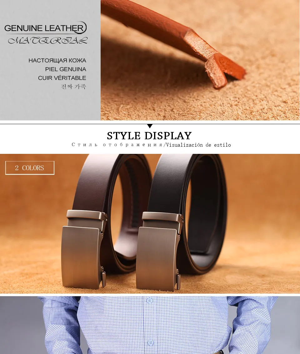 Genuine Cow Leather Automatic Belt For Men Formal Automatic Buckle Belt Genuine Leather Mens Business Strap