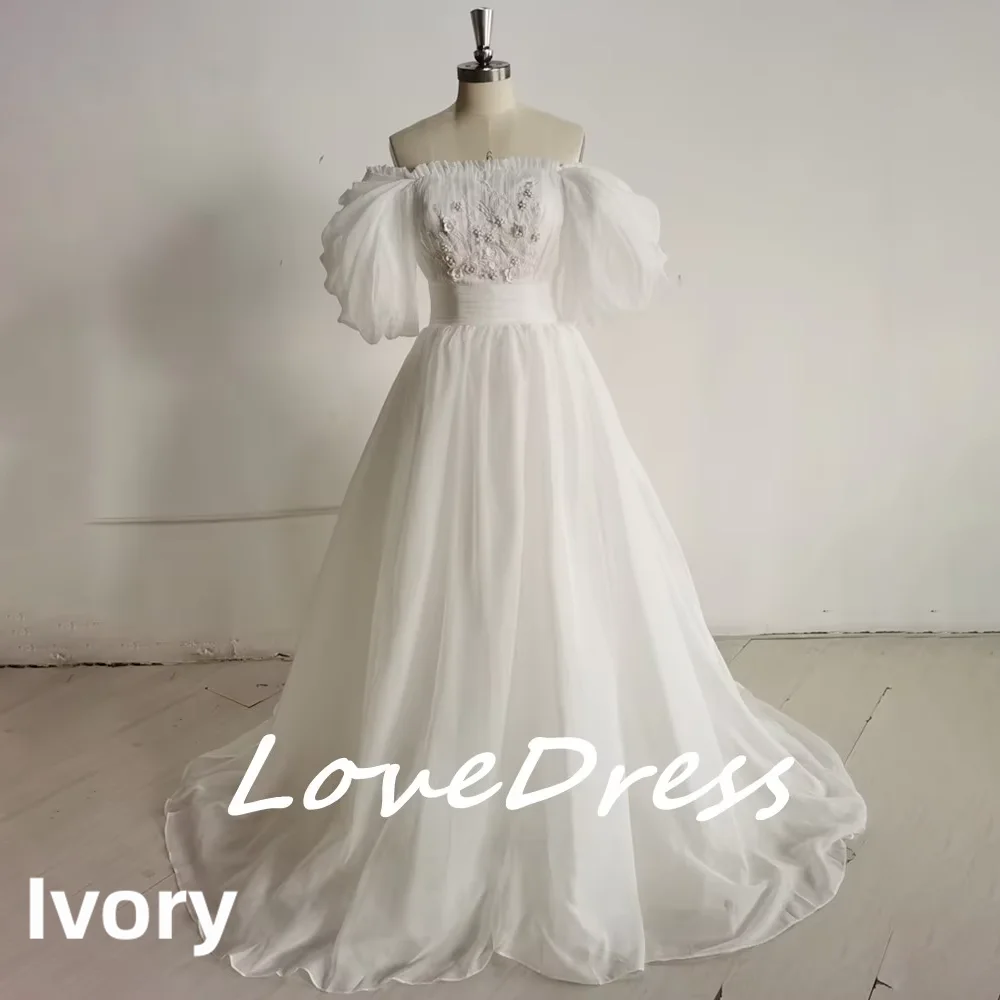 Boho Wedding Dress Off Shoulder Puff Long Sleeve A Line Train Bridal Gown Vintage Forest Elopement Wedding Long Bride Dress 2026