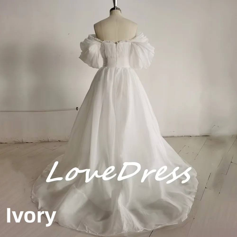 Boho Wedding Dress Off Shoulder Puff Long Sleeve A Line Train Bridal Gown Vintage Forest Elopement Wedding Long Bride Dress 2026