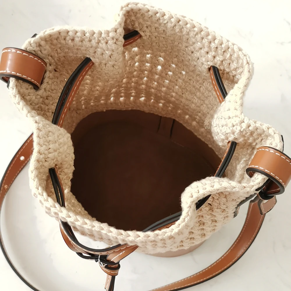 Microfiber Leather Knitting Crochet Bag Bottom Base Handbag Shoulder Strap Hollow Drawstring Bag Material for DIY Bucket Bags