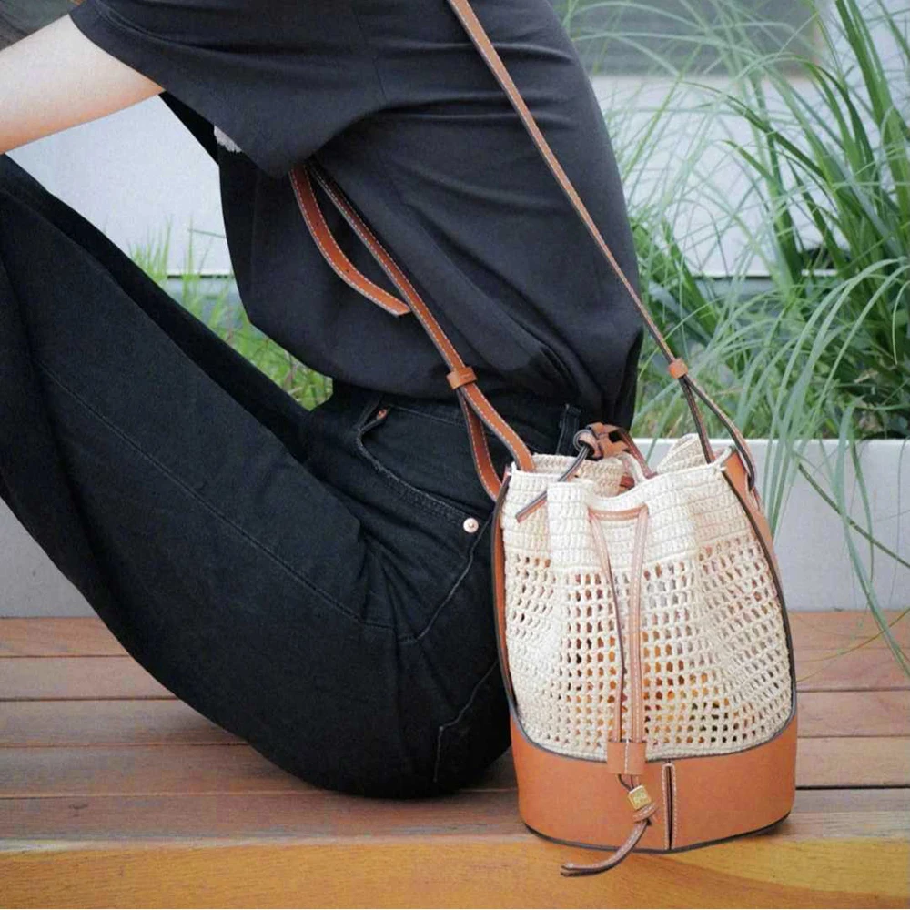 Microfiber Leather Knitting Crochet Bag Bottom Base Handbag Shoulder Strap Hollow Drawstring Bag Material for DIY Bucket Bags