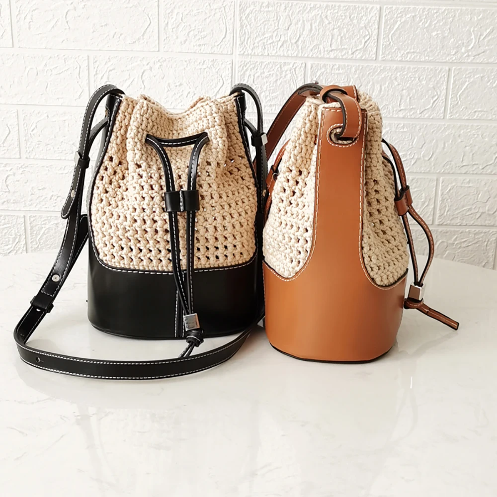 Microfiber Leather Knitting Crochet Bag Bottom Base Handbag Shoulder Strap Hollow Drawstring Bag Material for DIY Bucket Bags