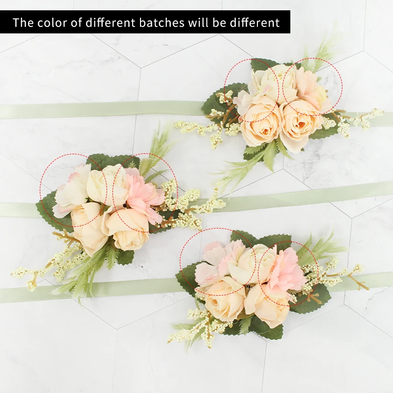 Meldel Wrist Corsage Wedding Men Boutonniere Girl Bracelet Groom Pins Bridesmaid Wrist Corsage Flower Silk Red Rose Boutonniere