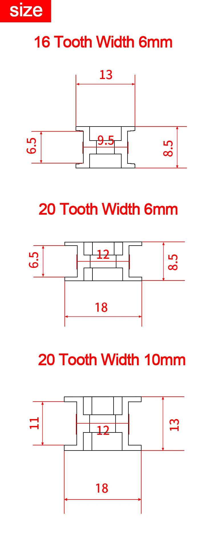 GT2 Type Passive Synchronous Wheel 16/20 Tooth Teeth Aluminum Timing Drive Pulley for 3D Printer Gear Idler Pulley Wide 6mm/10mm