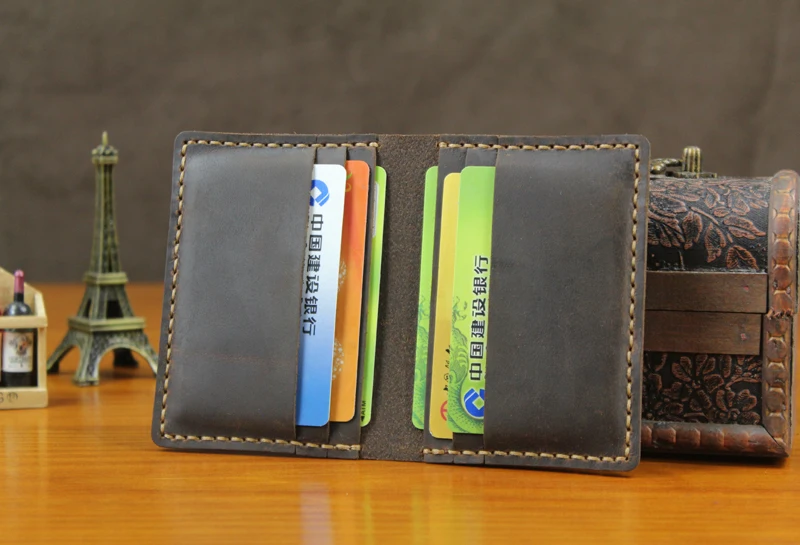 Luxury Handmade Genuine Leather Business Card Holder Men Leather Credit Card Case Small Women Card ID Holder Cover Card Wallet