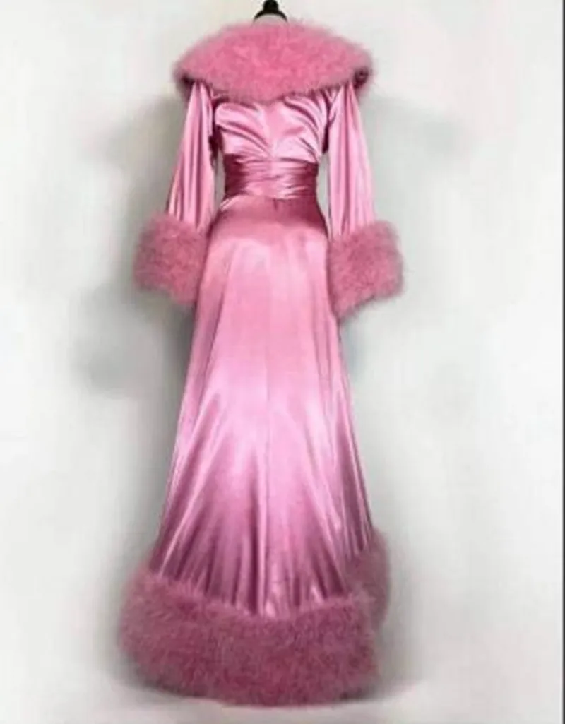 New Women's Evening Dresses Fur Robes Bathrobe Long Silk Fur Dresses Photo Shoot Birthday Party Bridal Fluffy Party Sleepwear