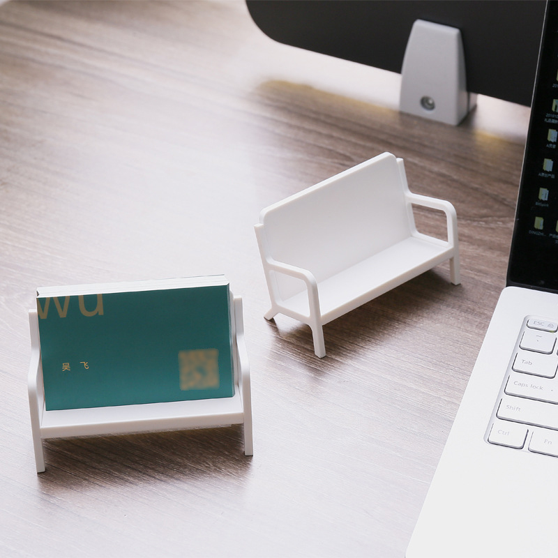 Simple White Bench Style Business Card Holder Stand Case Transparent Acrylic Photo Card Desktop Organizer School Office Supplies