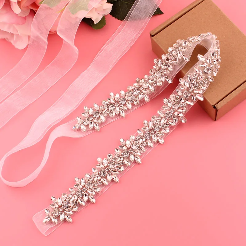 Handmade Silver Crystal Bridal Belt with Ribbons Cookie Patient Belt for Wedding Evening Dresses