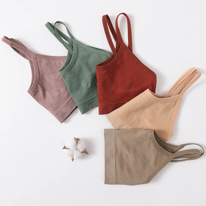 Women U-Neck Thin Strap Ribbed Wireless Bralette Push Up Bras Sport Seamless Underwear Without Pads Sexy Lingerie Crop Top M-XL