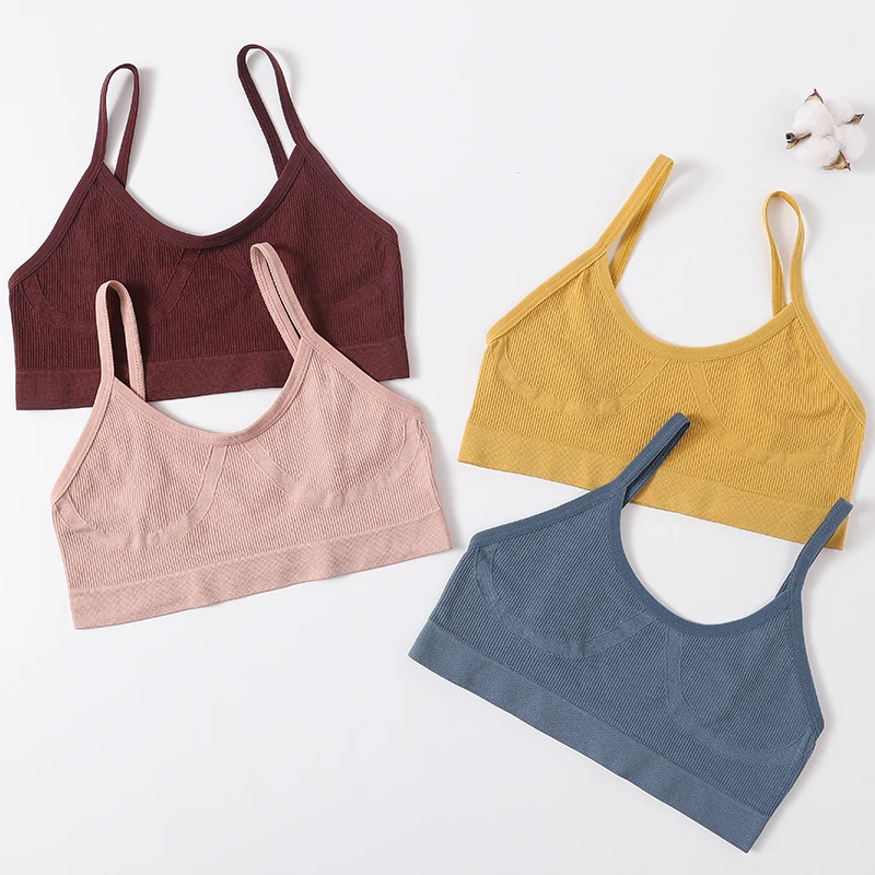 Women U-Neck Thin Strap Ribbed Wireless Bralette Push Up Bras Sport Seamless Underwear Without Pads Sexy Lingerie Crop Top M-XL
