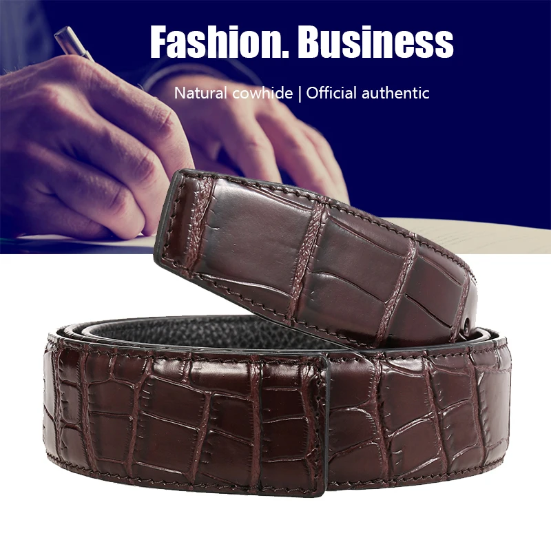 VATLTY Fashion Leather Belt Without Buckle for Men 35mm Natural Cowhide Trouser Belt Black Brown 130cm Belt Male Gifts
