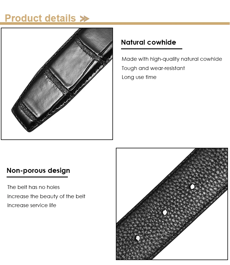 VATLTY Fashion Leather Belt Without Buckle for Men 35mm Natural Cowhide Trouser Belt Black Brown 130cm Belt Male Gifts