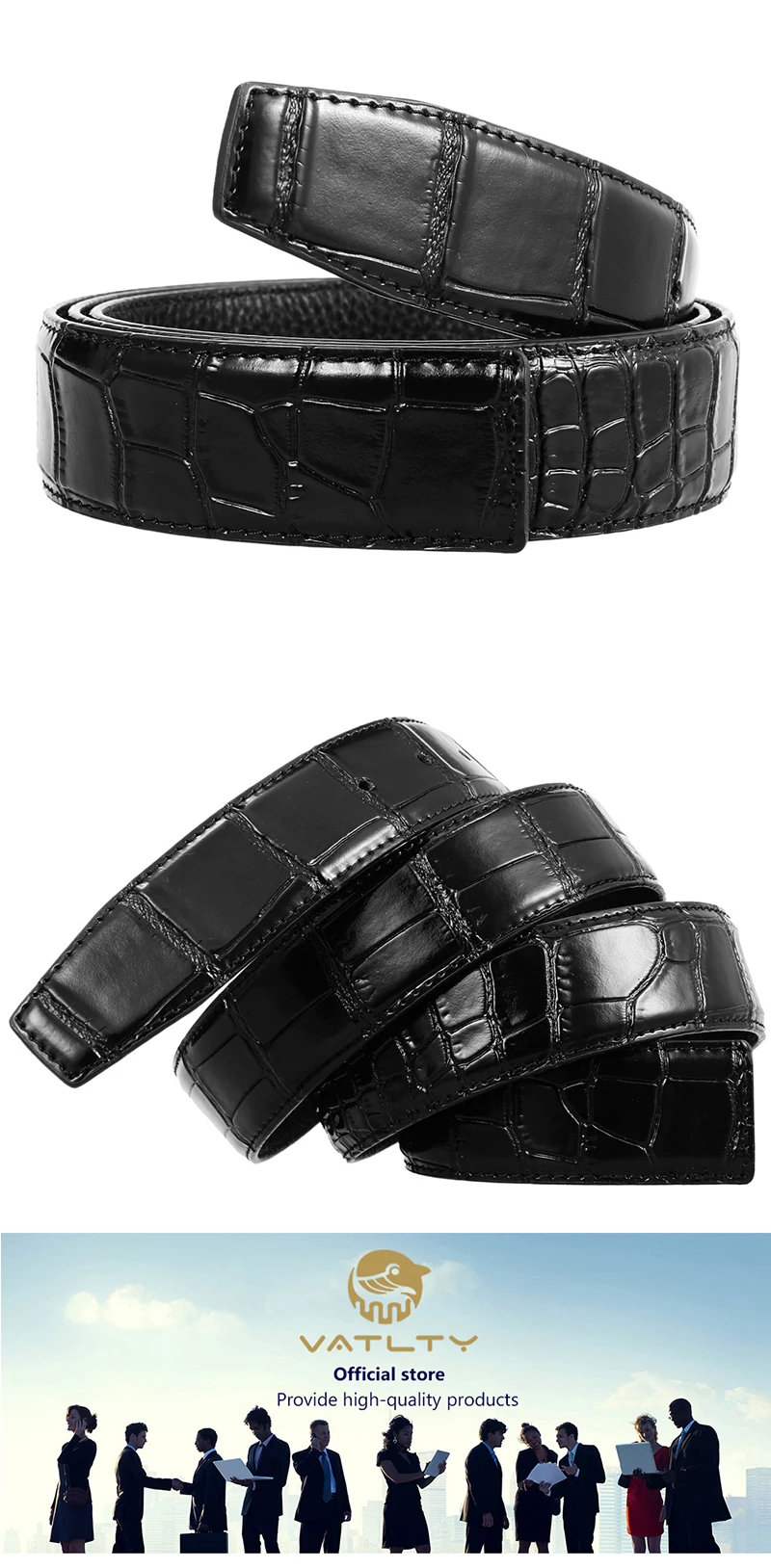 VATLTY Fashion Leather Belt Without Buckle for Men 35mm Natural Cowhide Trouser Belt Black Brown 130cm Belt Male Gifts