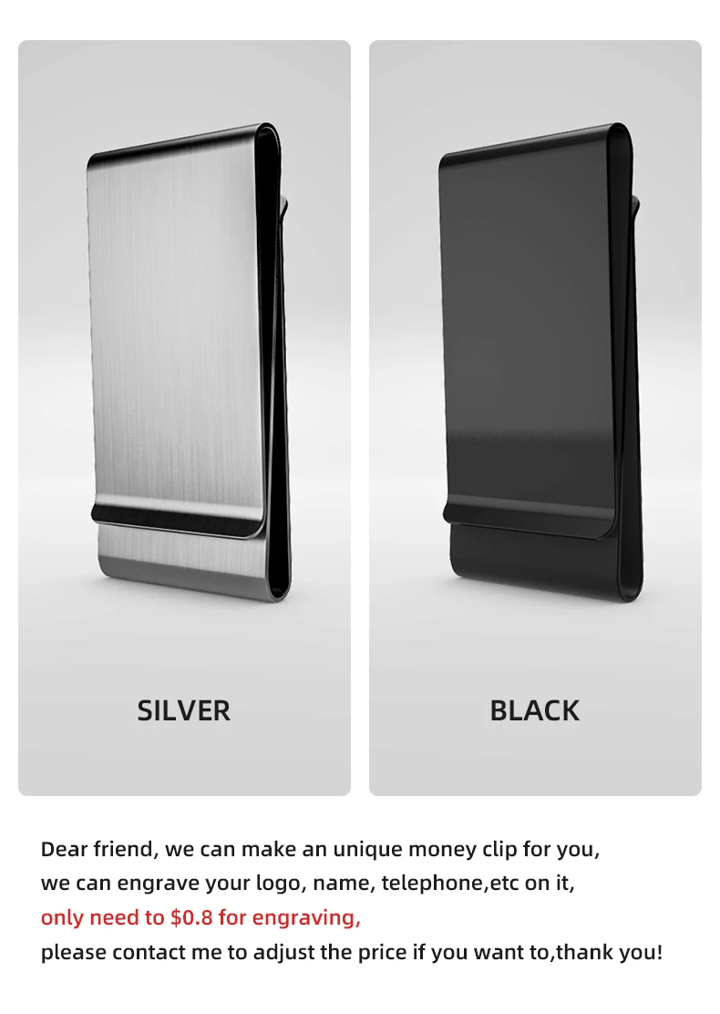Custom Lettering Stainless Steel Double Sided Men Women Money Clip Wallet Metal Credit Card Money Holder Bill Steel Clip Clamp