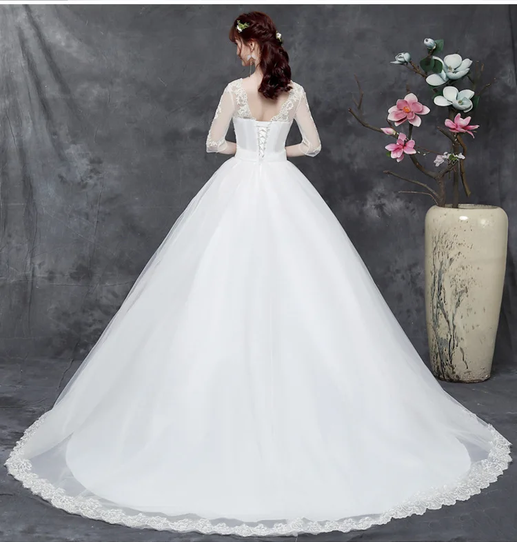 Wedding Dress 2019 The Elegant Half Sleeve Sexy V-neck Court Train Ball Gown Princess Vintage Lace Wedding Dresses Plus Szie