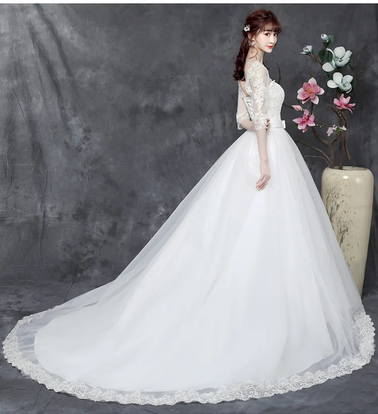 Wedding Dress 2019 The Elegant Half Sleeve Sexy V-neck Court Train Ball Gown Princess Vintage Lace Wedding Dresses Plus Szie
