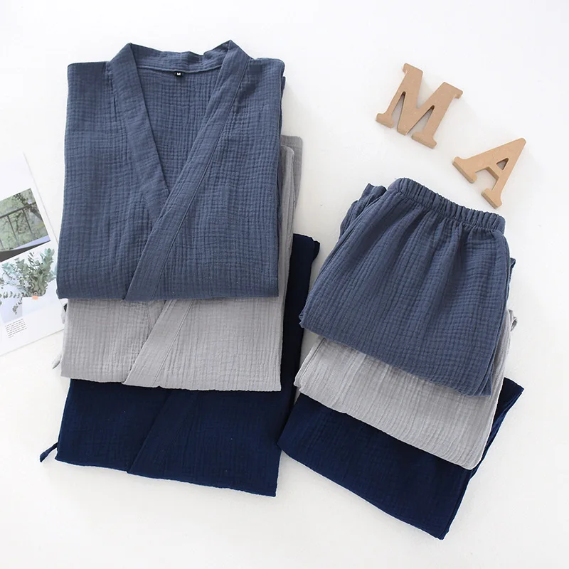 2026 Japanese Kimono Set 100%Cotton Pajamas Two-piece Couple Yukata Loose Men's And Women's Sweat Steaming Suit Home Service Set