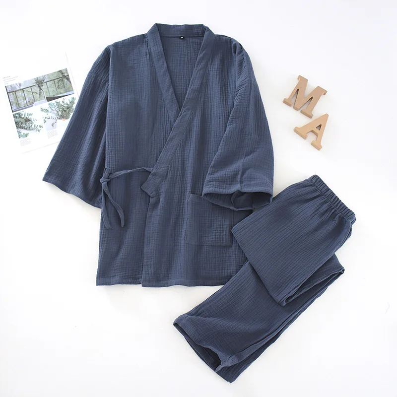 2026 Japanese Kimono Set 100%Cotton Pajamas Two-piece Couple Yukata Loose Men's And Women's Sweat Steaming Suit Home Service Set