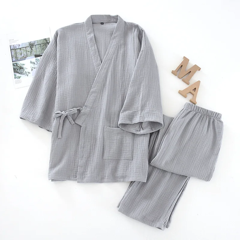 2026 Japanese Kimono Set 100%Cotton Pajamas Two-piece Couple Yukata Loose Men's And Women's Sweat Steaming Suit Home Service Set