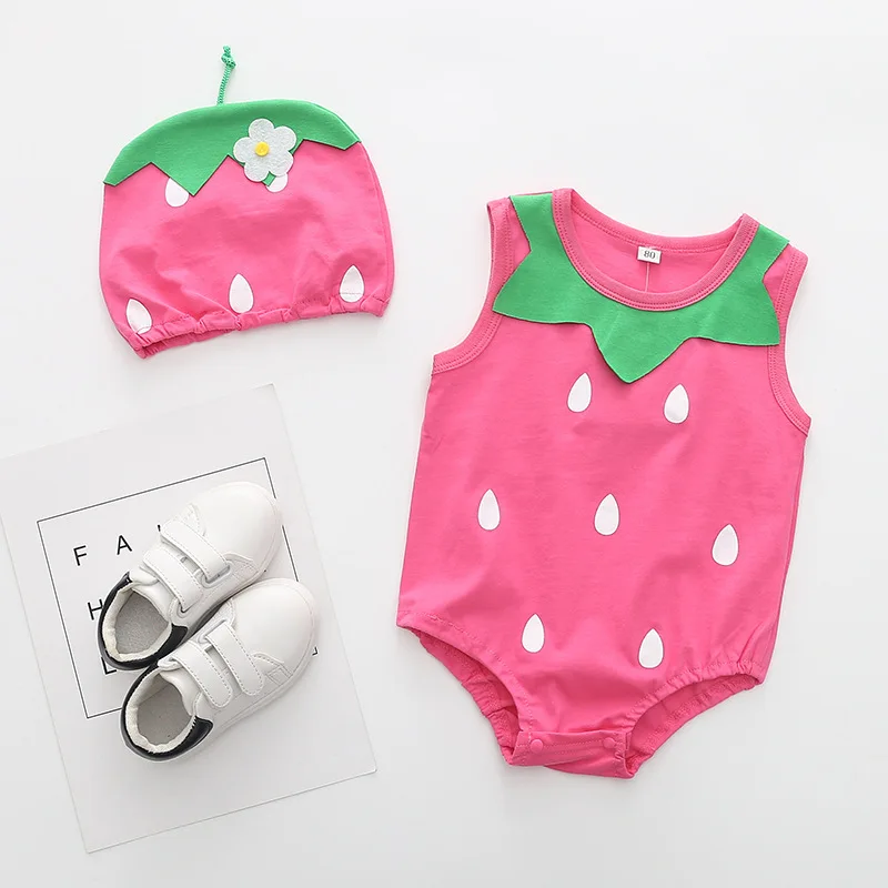 Lovely New Baby Boy Girl Rompers Newborn Infant Toddler Boy Girl Summer Clothes Romper Cotton Jumpsuit Clothes+Hat Set