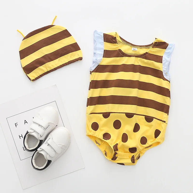 Lovely New Baby Boy Girl Rompers Newborn Infant Toddler Boy Girl Summer Clothes Romper Cotton Jumpsuit Clothes+Hat Set