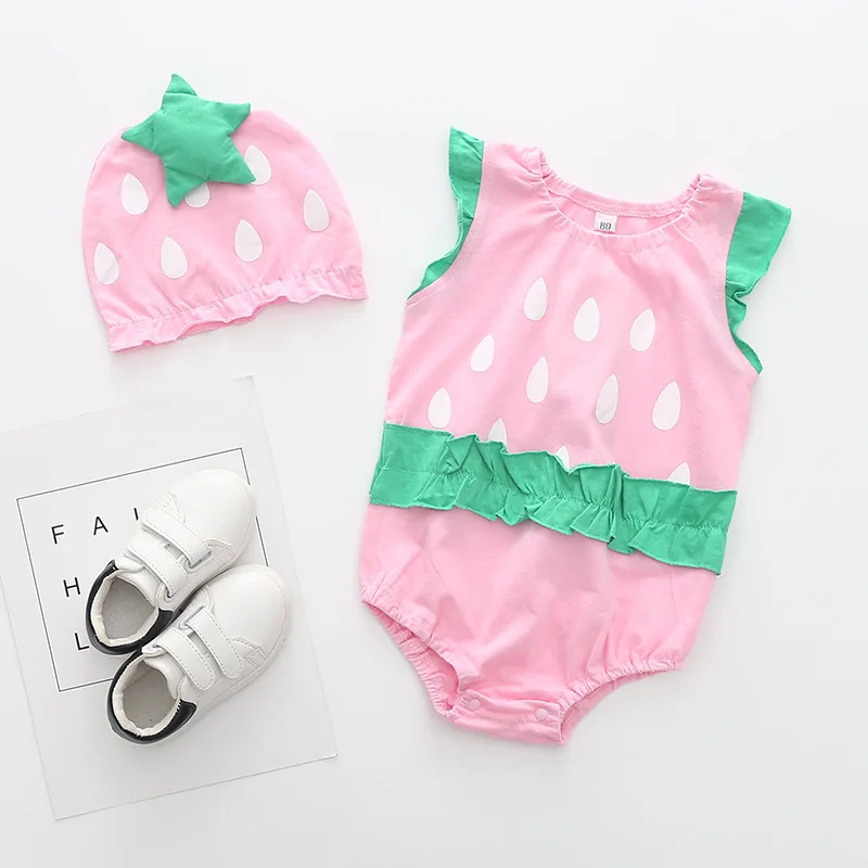 Lovely New Baby Boy Girl Rompers Newborn Infant Toddler Boy Girl Summer Clothes Romper Cotton Jumpsuit Clothes+Hat Set