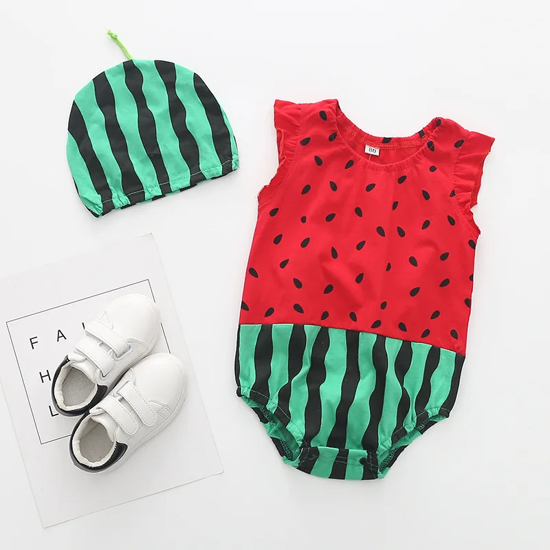 Lovely New Baby Boy Girl Rompers Newborn Infant Toddler Boy Girl Summer Clothes Romper Cotton Jumpsuit Clothes+Hat Set