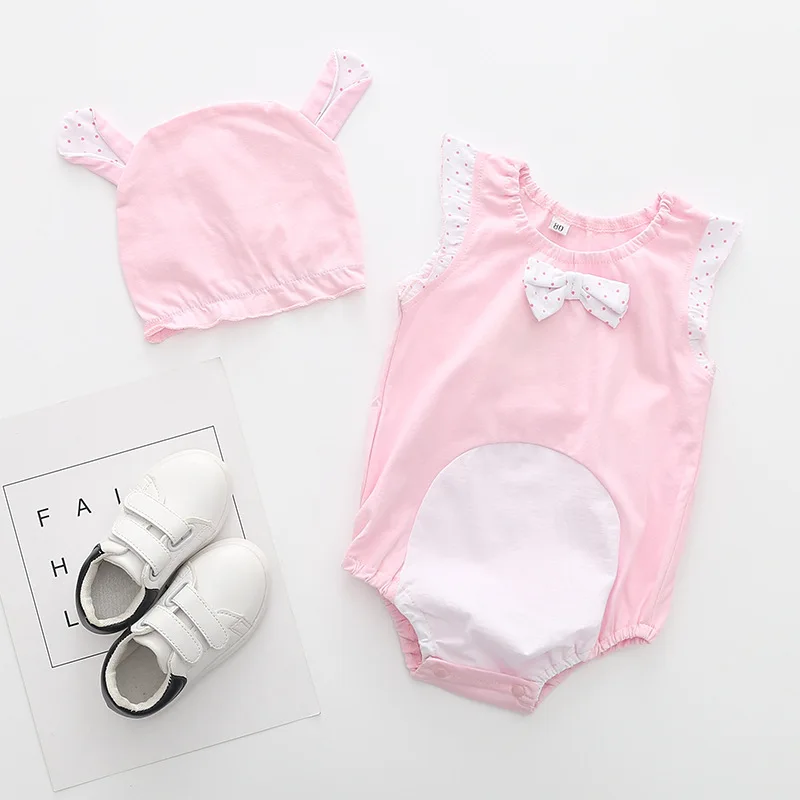 Lovely New Baby Boy Girl Rompers Newborn Infant Toddler Boy Girl Summer Clothes Romper Cotton Jumpsuit Clothes+Hat Set