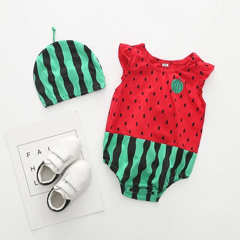 Lovely New Baby Boy Girl Rompers Newborn Infant Toddler Boy Girl Summer Clothes Romper Cotton Jumpsuit Clothes+Hat Set