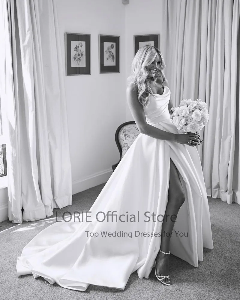 LORIE Satin Wedding Dresses Strapless A-Line Bridal Gown Princess Customzied Made High Split Wedding Gown vestido de noiva 2024