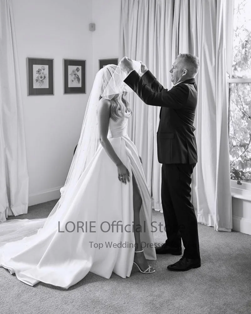 LORIE Satin Wedding Dresses Strapless A-Line Bridal Gown Princess Customzied Made High Split Wedding Gown vestido de noiva 2024