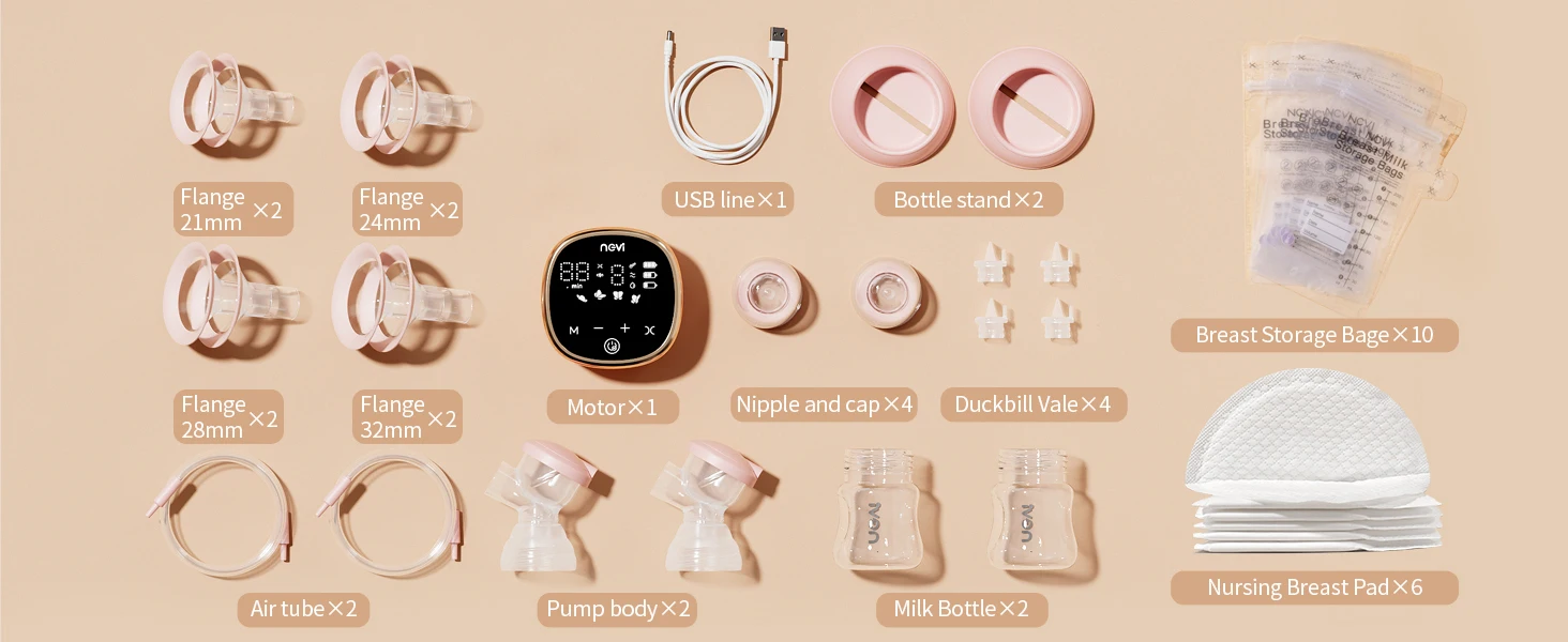 NCVI Double Electric Breast Pump, Portable Breast Pump Electric with 4 Modes 9 Levels,LED Display, 10pcs Breastmilk Storage Bags