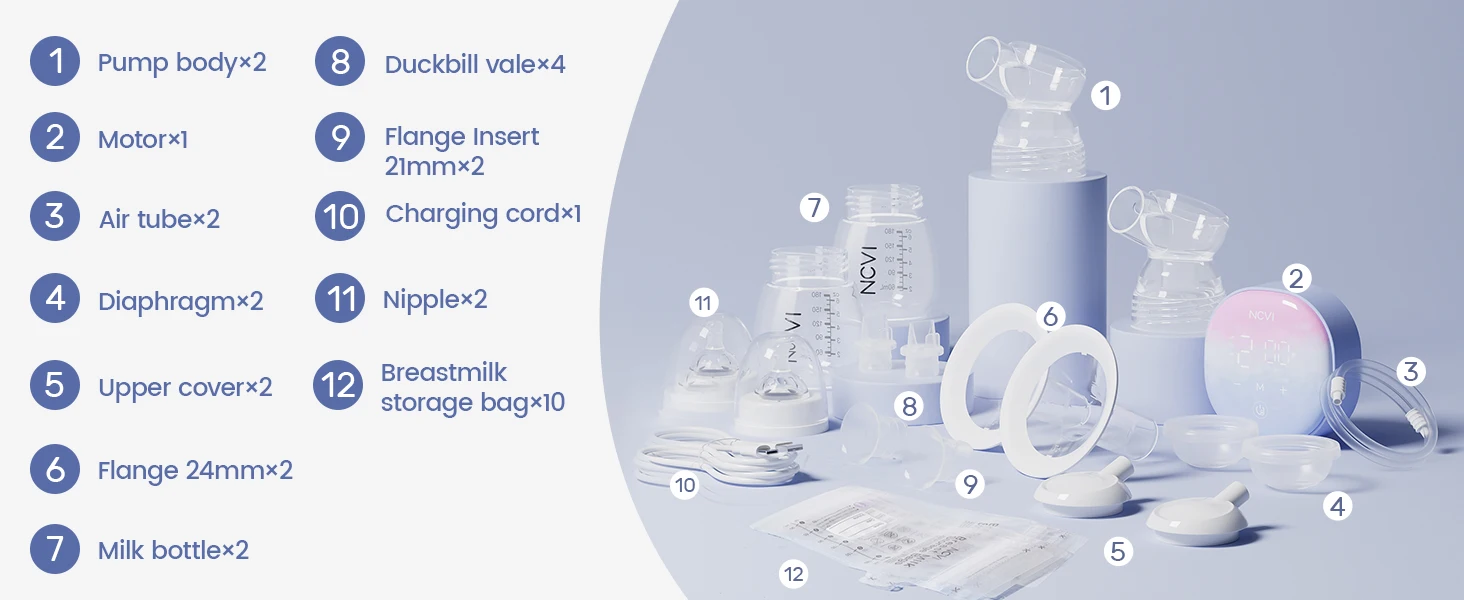 NCVI Double Electric Breast Pump, Portable Breast Pump Electric with 4 Modes 9 Levels,LED Display, 10pcs Breastmilk Storage Bags