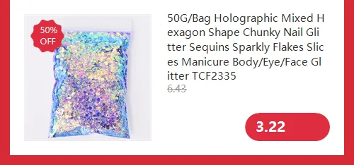 50G/Bag Holographic Mixed Hexagon Shape Chunky Nail Glitter Sequins Sparkly Flakes Slices Manicure Body/Eye/Face Glitter TCF2335