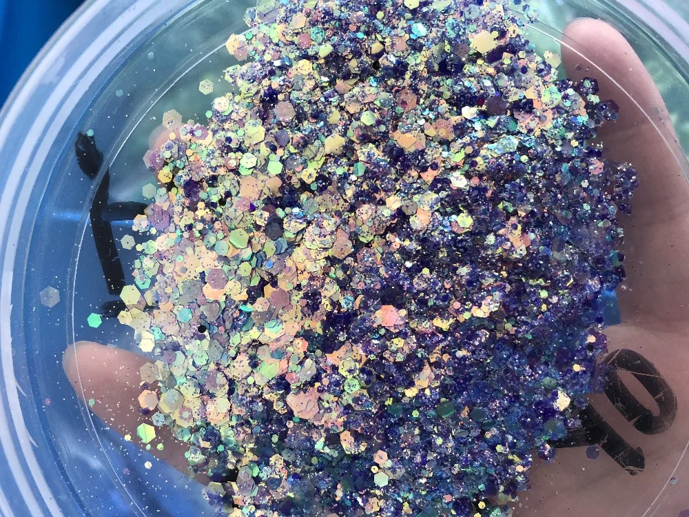 50G/Bag Holographic Mixed Hexagon Shape Chunky Nail Glitter Sequins Sparkly Flakes Slices Manicure Body/Eye/Face Glitter TCF2335