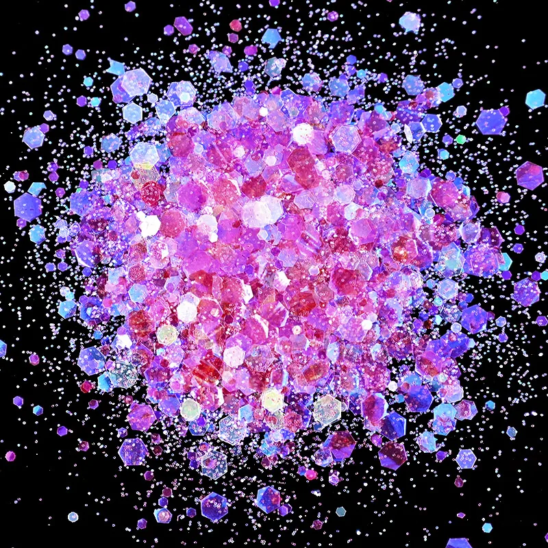 50G/Bag Holographic Mixed Hexagon Shape Chunky Nail Glitter Sequins Sparkly Flakes Slices Manicure Body/Eye/Face Glitter TCF2335