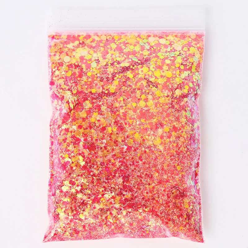 50G/Bag Holographic Mixed Hexagon Shape Chunky Nail Glitter Sequins Sparkly Flakes Slices Manicure Body/Eye/Face Glitter TCF2335