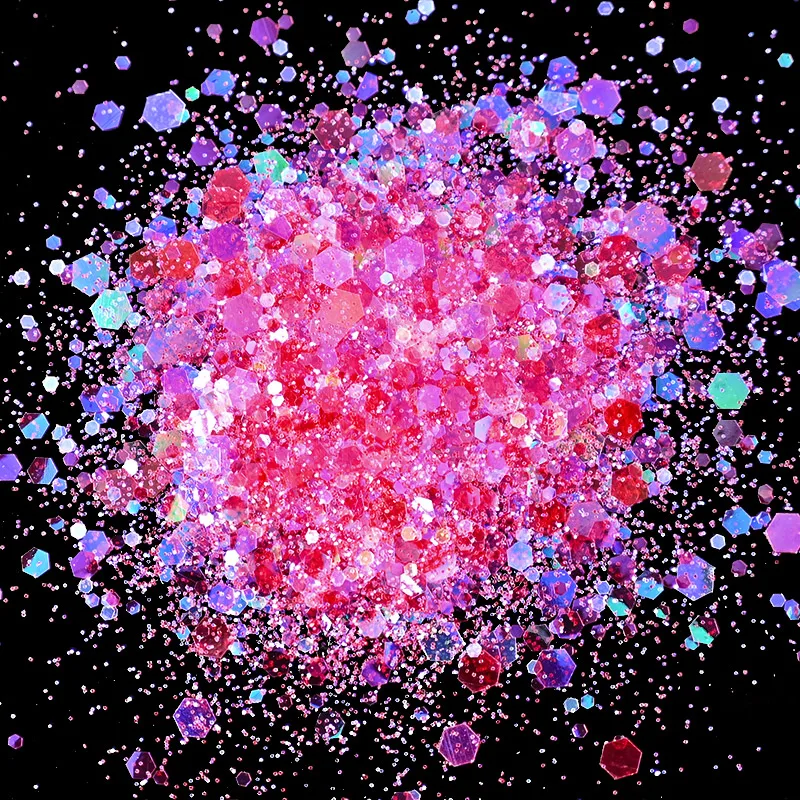 50G/Bag Holographic Mixed Hexagon Shape Chunky Nail Glitter Sequins Sparkly Flakes Slices Manicure Body/Eye/Face Glitter TCF2335