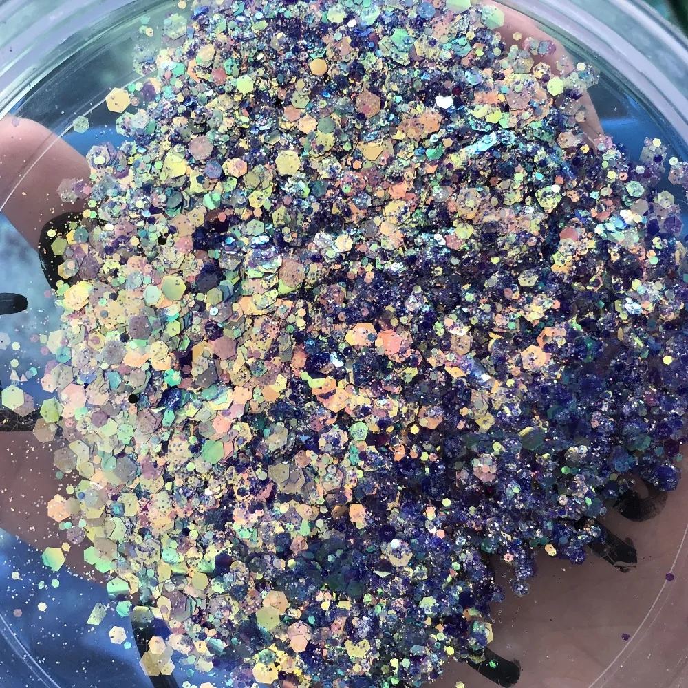 50G/Bag Holographic Mixed Hexagon Shape Chunky Nail Glitter Sequins Sparkly Flakes Slices Manicure Body/Eye/Face Glitter TCF2335