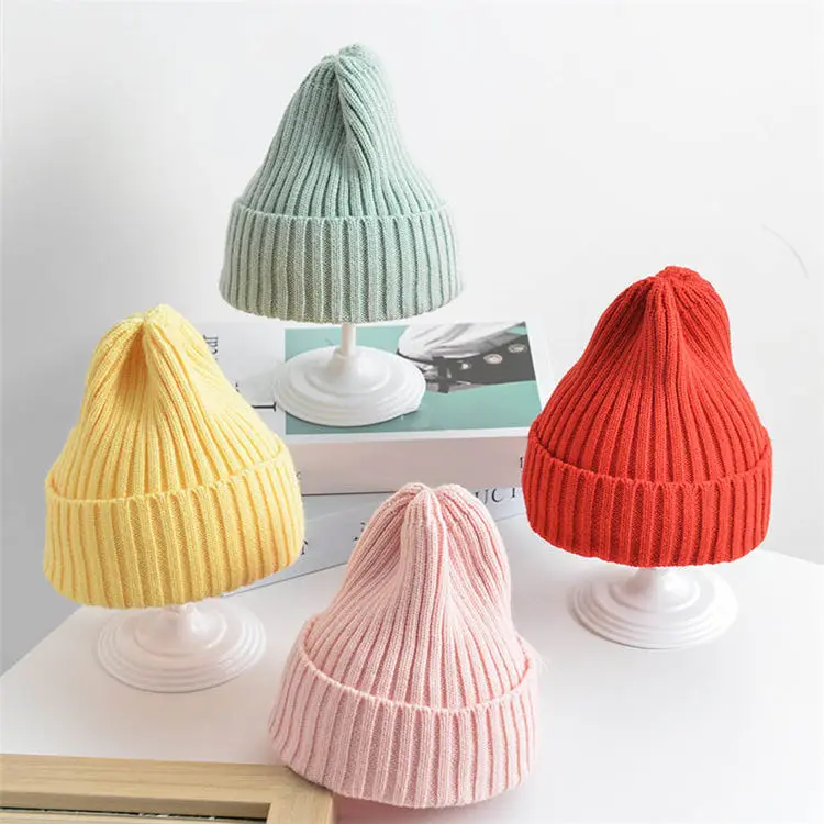 Baby Kids Ribbed Knitted Beanie Hats For Girls Boys Casual Toddlers Windproof Cap 6M-4Years Baby Photography Props Accessories