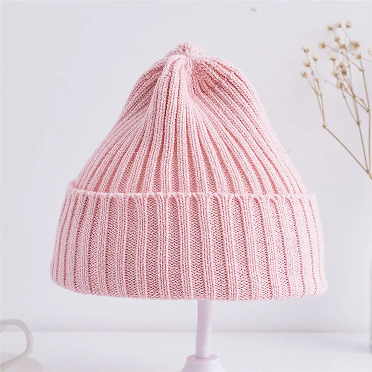 Baby Kids Ribbed Knitted Beanie Hats For Girls Boys Casual Toddlers Windproof Cap 6M-4Years Baby Photography Props Accessories