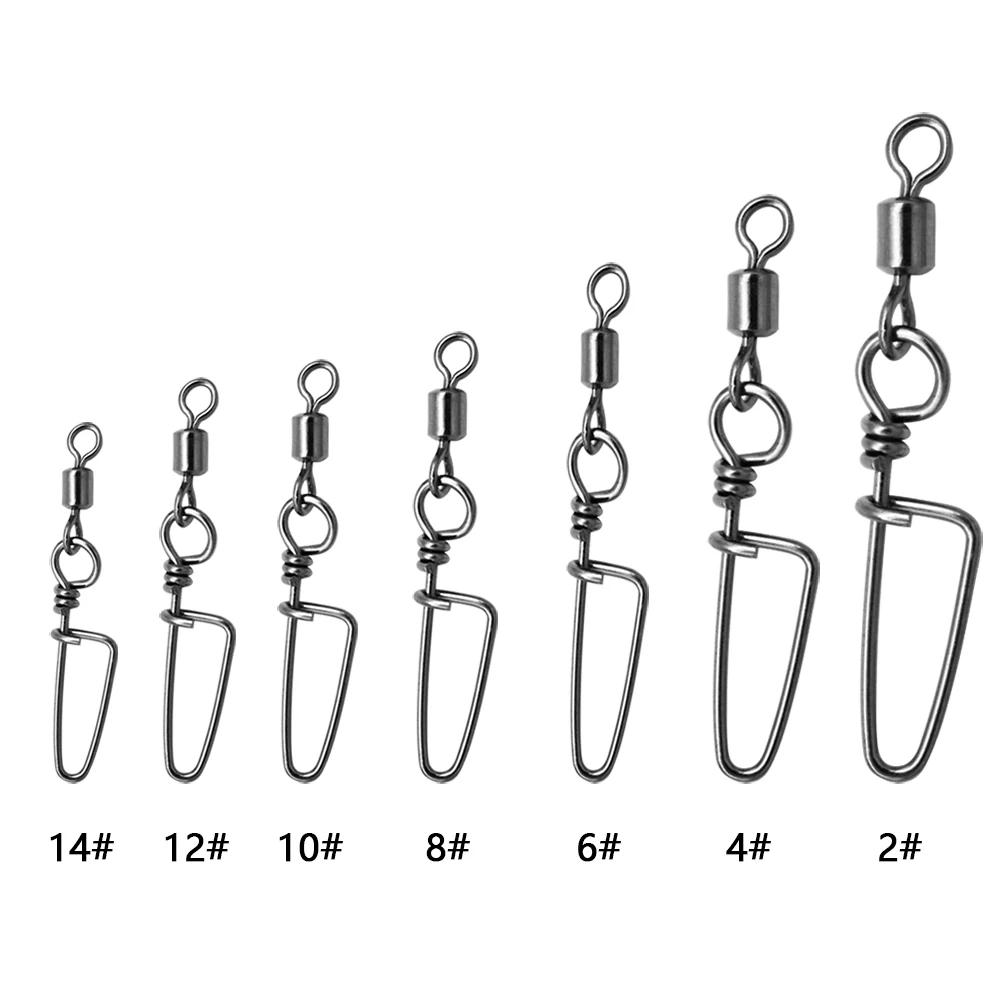 50-100pcs/ 1box Fishing Connector Swivels Interlock Pin Rolling Swivel With Hooked Snap For Fishhook Lure Fishing Accessories