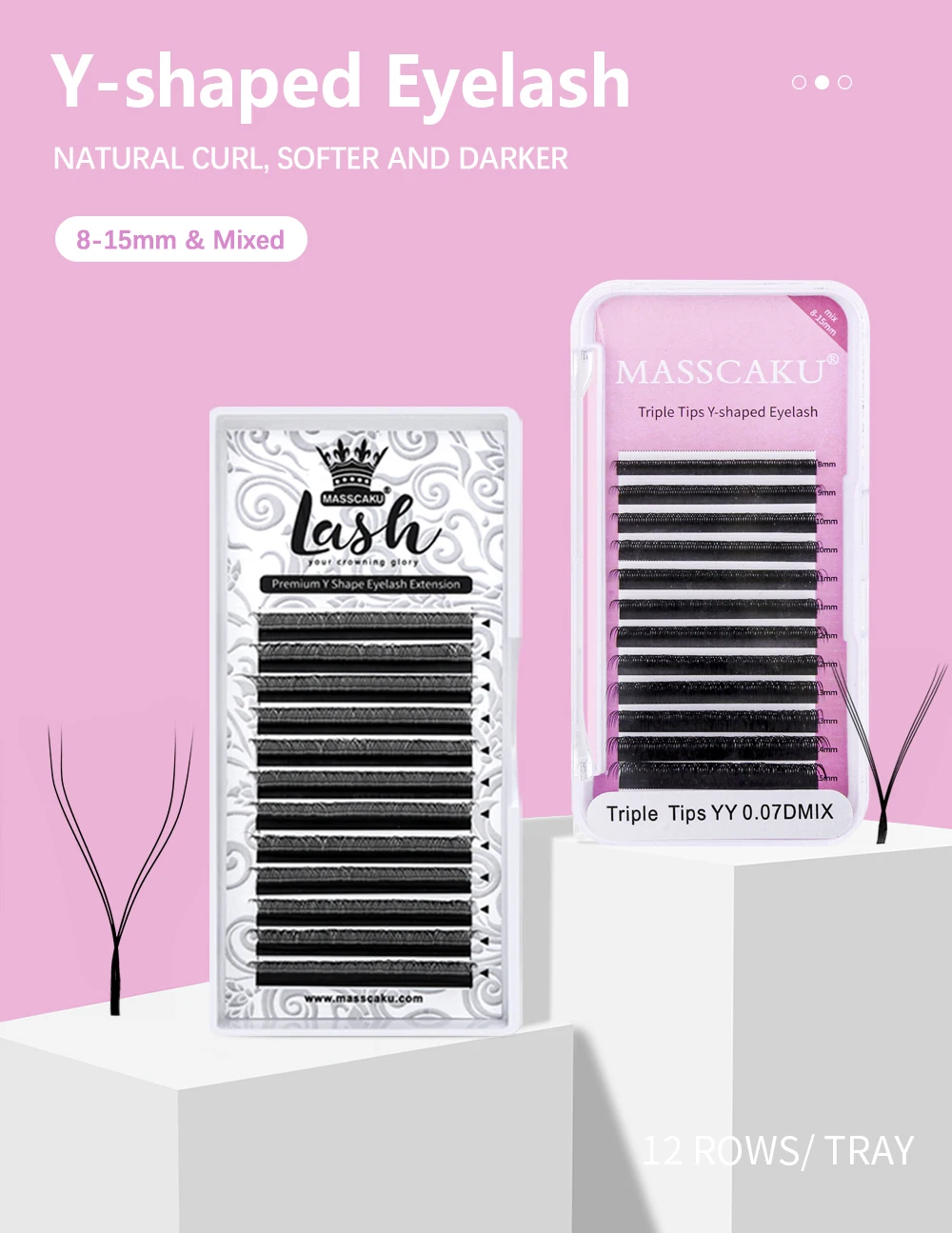 MASSCAKU New Arrival YY Shape Lash Fluffy Individual Eyelash Extensions Natural and Soft Lash Wholesale/Supplies