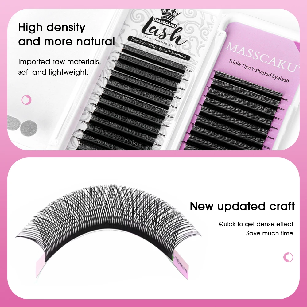 MASSCAKU New Arrival YY Shape Lash Fluffy Individual Eyelash Extensions Natural and Soft Lash Wholesale/Supplies