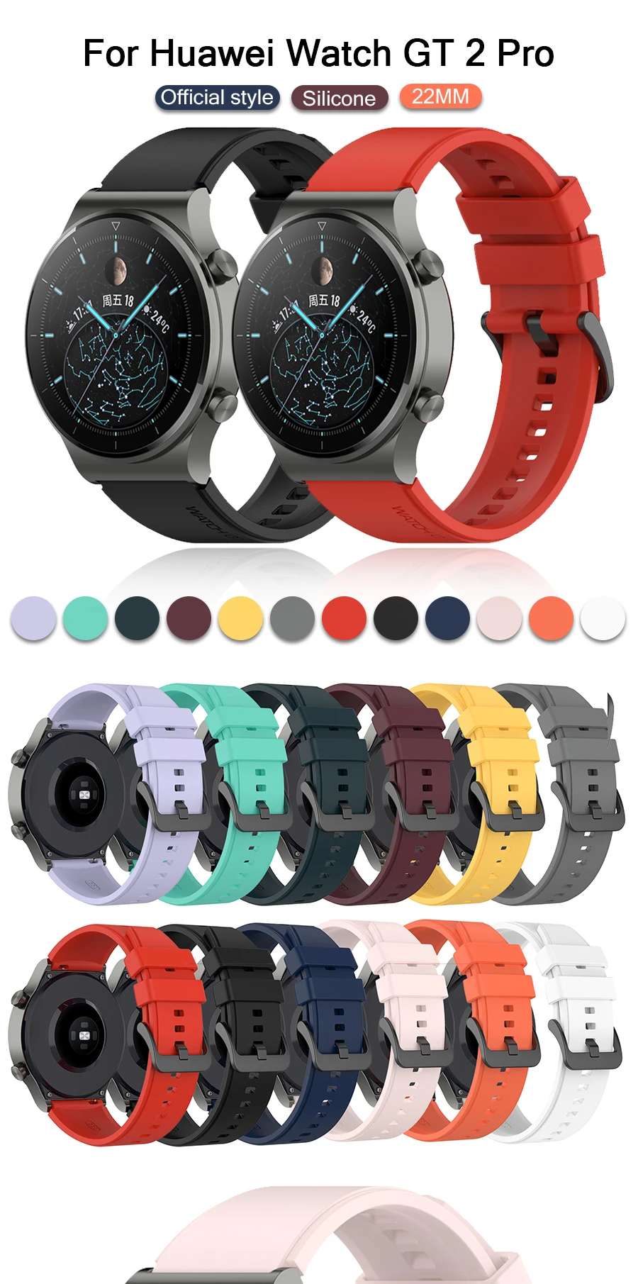 22mm Official Silicone Band For Huawei Watch GT 2 3 Pro Straps Original Watchband For Huawei GT2 GT3 GT4 Pro 46mm Wrist Bracelet