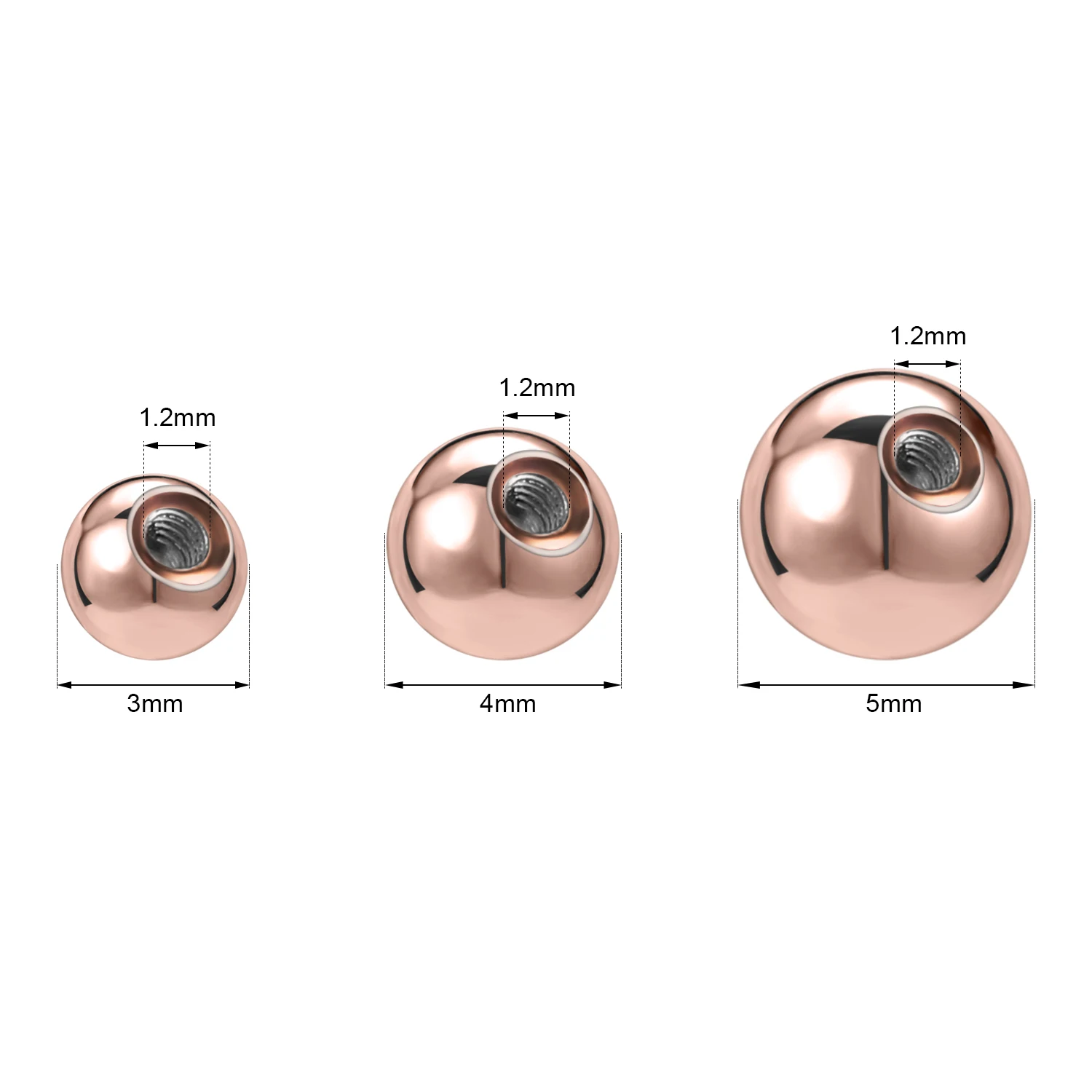 ZS 5-50Pcs 16G Stainless Steel Piercing Screw Replacement Ball Rose Gold Plated Earring Balls Nose Labret Helix Piercing Ball