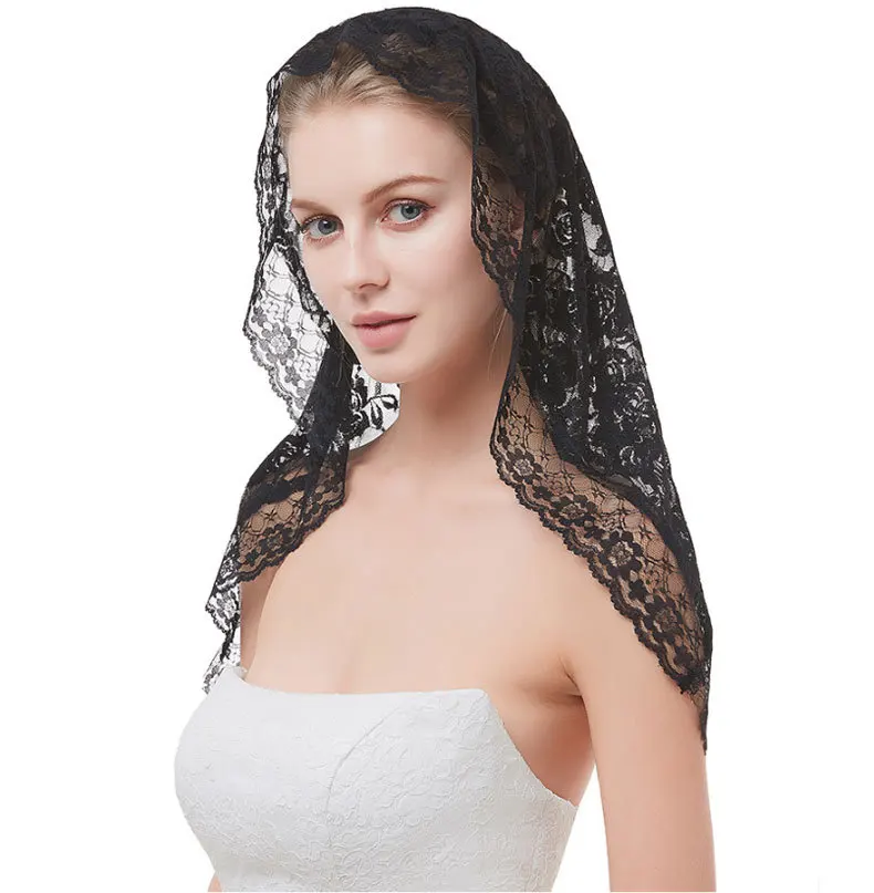 Short Wedding Veil Black Lace Bridal Veils for Flower Girls Bride Marriage Wedding Accessories 2021